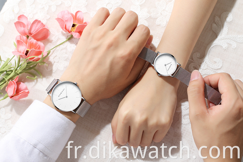 076 CHENXI Couple Montres Montre à cadran de mode simple et littérale Montre de luxe à mailles complètes avec bracelet de montre à quartz